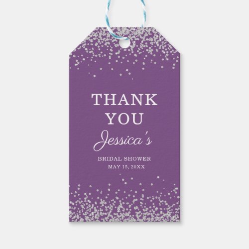 Purple Silver Glitter Bridal Shower Thank You Gift Tags