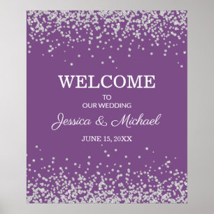 Purple Silver Glitter Bride Groom Wedding Poster