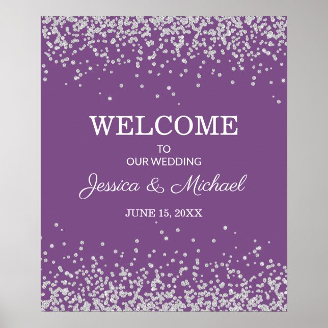 Purple Silver Glitter Bride Groom Wedding Poster (Front)