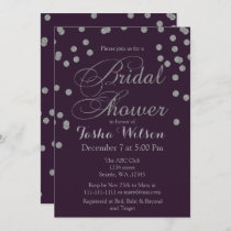 Purple Silver Glitter Confetti Bridal Shower Invitation