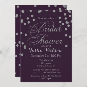 Purple Silver Glitter Confetti Bridal Shower Invitation