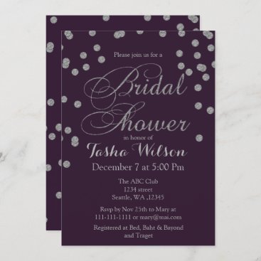Purple Silver Glitter Confetti Bridal Shower Invitation