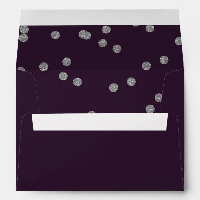 Purple Silver Glitter Confetti Elegant Wedding Envelope (Back (Bottom))