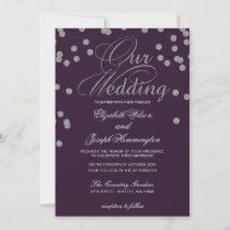 Purple Silver Glitter Confetti Elegant Wedding Invitation