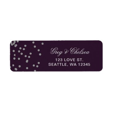 Purple Silver Glitter Confetti Elegant Wedding Label
