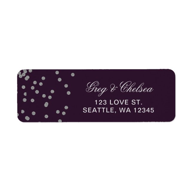 Purple Silver Glitter Confetti Elegant Wedding Label (Front)