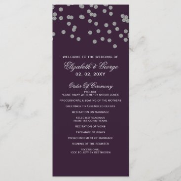 Purple Silver Glitter Confetti Elegant Wedding Program