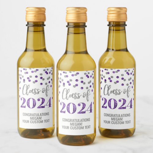 Purple Silver Glitter Confetti Graduation Wine Label