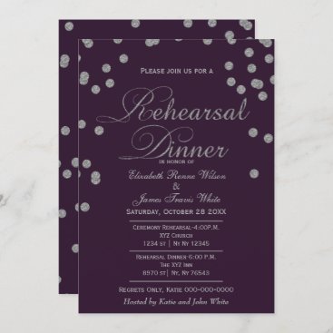 Purple Silver Glitter Confetti Rehearsal Dinner Invitation