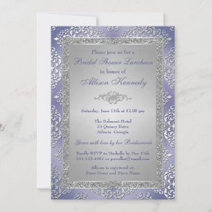 Purple, Silver Glitter Damask Bridal Shower Invite
