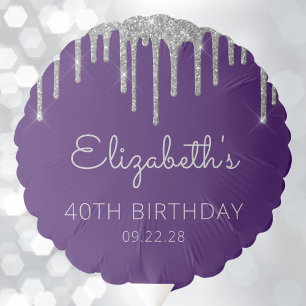 Purple Silver Glitter Drip 40th Birthday Party Balloon