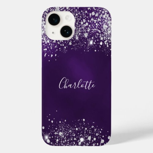 Purple silver glitter dust monogram name Case_Mate iPhone 14 case