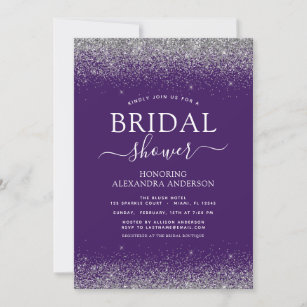 Purple Silver Glitter Girly Bridal Shower Invitation