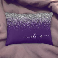 Purple Silver Glitter Girly Glam Monogram 