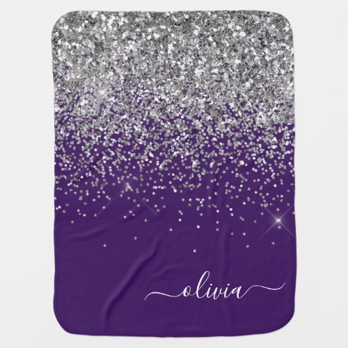 Purple Silver Glitter Girly Glam Monogram  Baby Blanket
