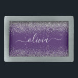 Purple Silver Glitter Girly Glam Monogram  Belt Buckle<br><div class="desc">Purple and Silver Sparkle Glitter Script Monogram Name Belt Buckle. This makes the perfect graduation,  sweet 16 16th,  18th,  21st,  30th,  40th,  50th,  60th,  70th,  80th,  90th,  100th birthday,  wedding,  bridal shower,  anniversary,  baby shower or bachelorette party gift for someone that loves glam luxury and chic styles.</div>