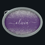 Purple Silver Glitter Girly Glam Monogram  Belt Buckle<br><div class="desc">Purple and Silver Sparkle Glitter Script Monogram Name Belt Buckle. This makes the perfect graduation,  sweet 16 16th,  18th,  21st,  30th,  40th,  50th,  60th,  70th,  80th,  90th,  100th birthday,  wedding,  bridal shower,  anniversary,  baby shower or bachelorette party gift for someone that loves glam luxury and chic styles.</div>