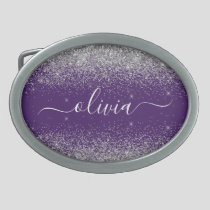 Purple Silver Glitter Girly Glam Monogram  Belt Buckle