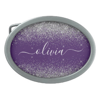 Purple Silver Glitter Girly Glam Monogram  Belt Buckle