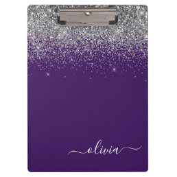 Purple Silver Glitter Girly Glam Monogram  Clipboard