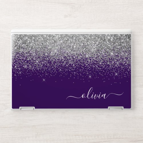 Purple Silver Glitter Girly Glam Monogram  HP Laptop Skin