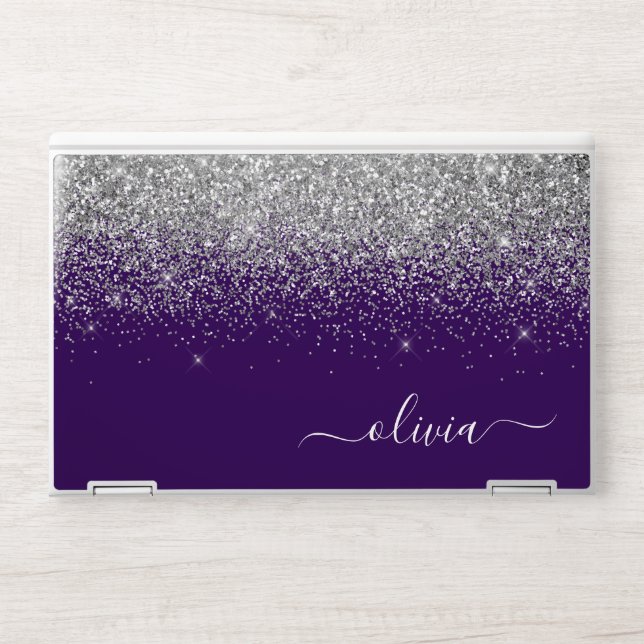 Purple Silver Glitter Girly Glam Monogram  HP Laptop Skin (Front)