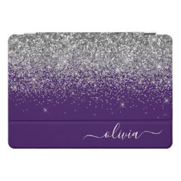 Purple Silver Glitter Girly Glam Monogram  iPad Pro Cover