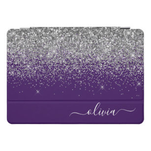 Purple Silver Glitter Girly Glam Monogram  iPad Pro Cover