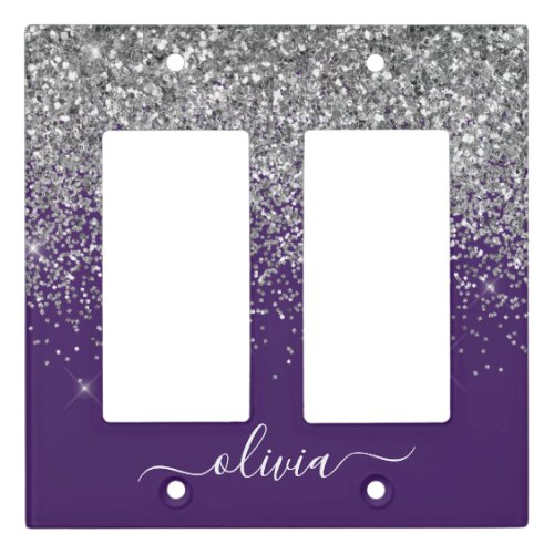 Purple Silver Glitter Girly Glam Monogram  Light Switch Cover