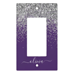 Purple Silver Glitter Girly Glam Monogram  Light Switch Cover