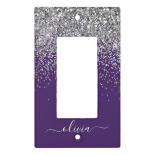 Purple Silver Glitter Girly Glam Monogram Light Switch Cover