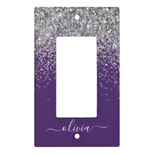 Purple Silver Glitter Girly Glam Monogram  Light Switch Cover