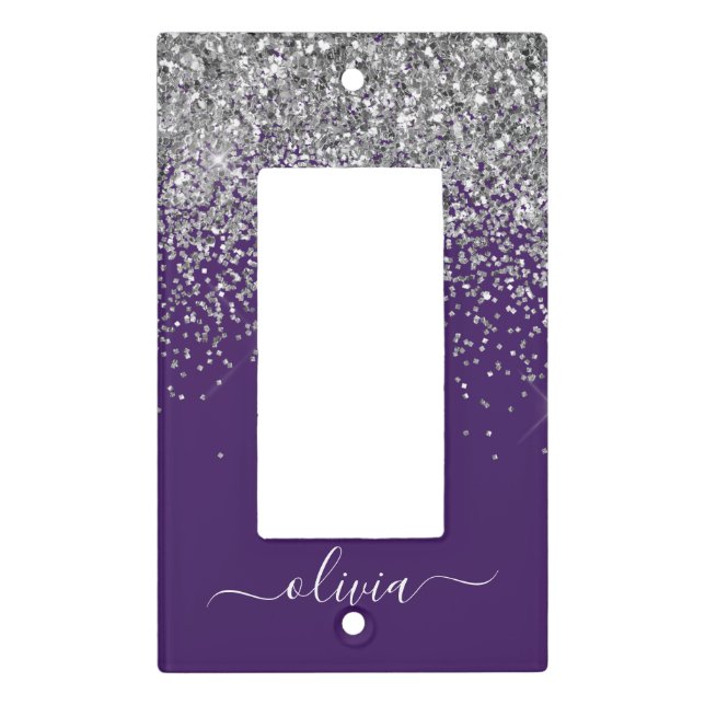 Purple Silver Glitter Girly Glam Monogram  Light Switch Cover (Front)