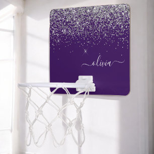 Purple Silver Glitter Girly Glam Monogram Mini Basketball Hoop