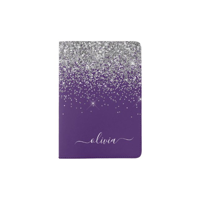 Purple Silver Glitter Girly Glam Monogram  Passport Holder (Front)