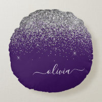 Purple Silver Glitter Girly Glam Monogram 