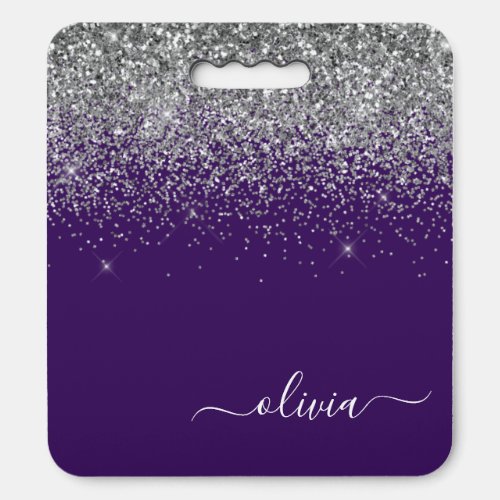 Purple Silver Glitter Girly Glam Monogram  Seat Cushion