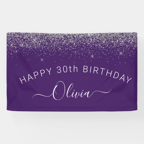 Purple Silver Glitter Girly Monogram Name Banner