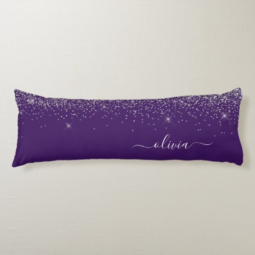 Purple Silver Glitter Girly Monogram Name Body Pillow