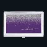 Purple Silver Glitter Girly Monogram Name Business Card Case<br><div class="desc">Purple and Silver Sparkle Glitter Script Monogram Name Business Card Holder. This makes the perfect sweet 16 birthday,  wedding,  bridal shower,  anniversary,  baby shower or bachelorette party gift for someone that loves glam luxury and chic styles.</div>