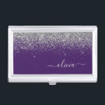Purple Silver Glitter Girly Monogram Name Business Card Case<br><div class="desc">Purple and Silver Sparkle Glitter Script Monogram Name Business Card Holder. This makes the perfect sweet 16 birthday,  wedding,  bridal shower,  anniversary,  baby shower or bachelorette party gift for someone that loves glam luxury and chic styles.</div>