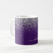 Purple Silver Glitter Girly Monogram Name Coffee Mug (Front Left)