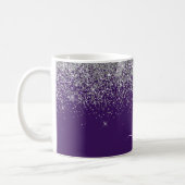 Purple Silver Glitter Girly Monogram Name Coffee Mug (Left)