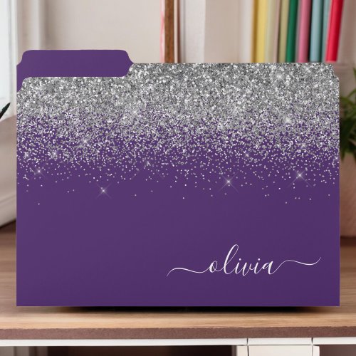 Purple Silver Glitter Girly Monogram Name File Folder