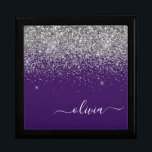 Purple Silver Glitter Girly Monogram Name Gift Box<br><div class="desc">Purple and Silver Sparkle Glitter script Monogram Name Jewelry Keepsake Box. This makes the perfect graduation,  birthday,  wedding,  bridal shower,  anniversary,  baby shower or bachelorette party gift for someone that loves glam luxury and chic styles.</div>