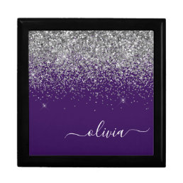 Purple Silver Glitter Girly Monogram Name Gift Box