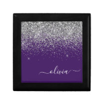 Purple Silver Glitter Girly Monogram Name Gift Box