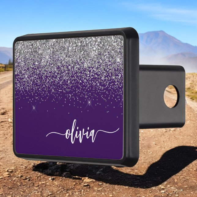 Purple Silver Glitter Girly Monogram Name Hitch Cover (Creator Uploaded)