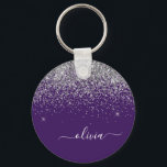 Purple Silver Glitter Girly Monogram Name Keychain<br><div class="desc">Purple and Silver Sparkle Glitter Script Monogram Name Keychains (Key Chain). This makes the perfect sweet 16 birthday,  wedding,  bridal shower,  anniversary,  baby shower or bachelorette party gift for someone that loves glam luxury and chic styles.</div>