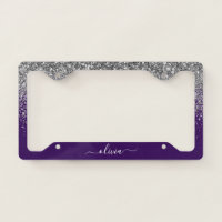 Purple Silver Glitter Girly Monogram Name